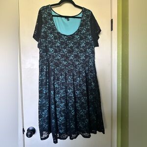 Torrid Dress. Black Lace Over Blue Lining. Size 3X.